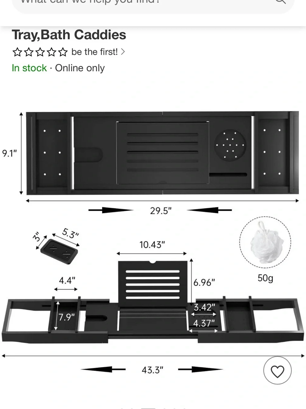 Expandable Bamboo Bathtub Tray - Black